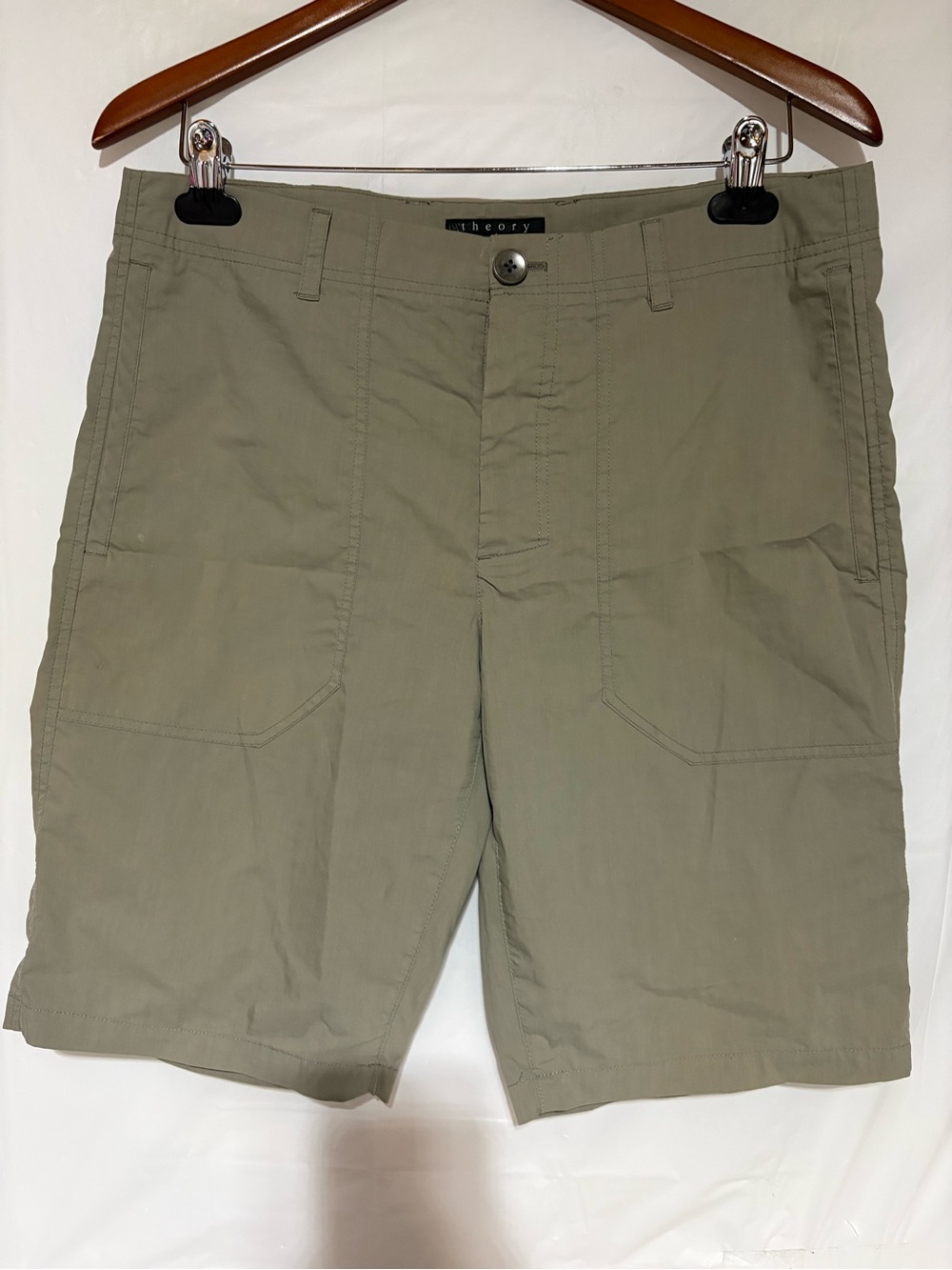 Theory Men's Olive Green Flat Front Shorts